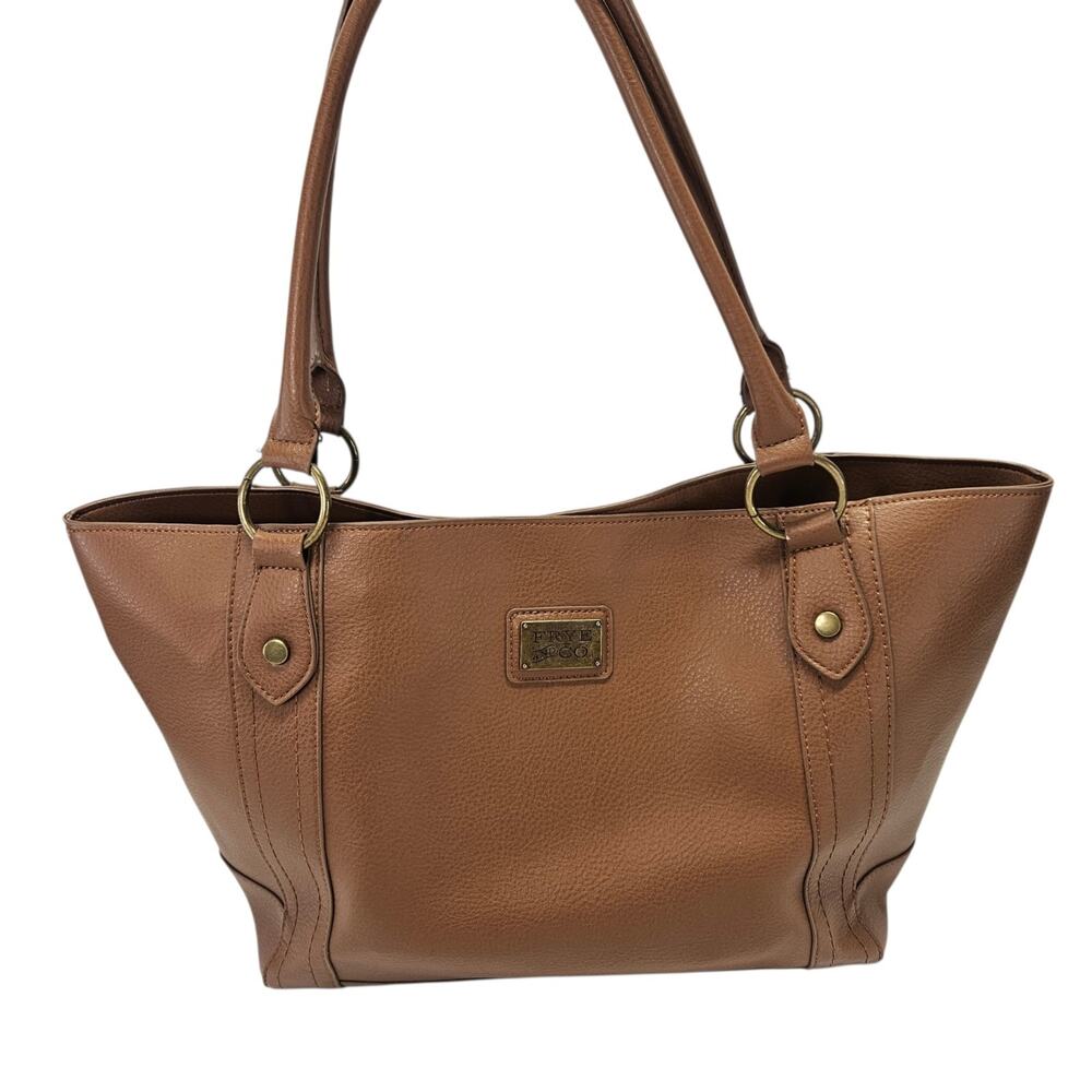 Frye & Co. Brown Vegan Leather Tote Shoulder Bag Camel Oversized Carry All